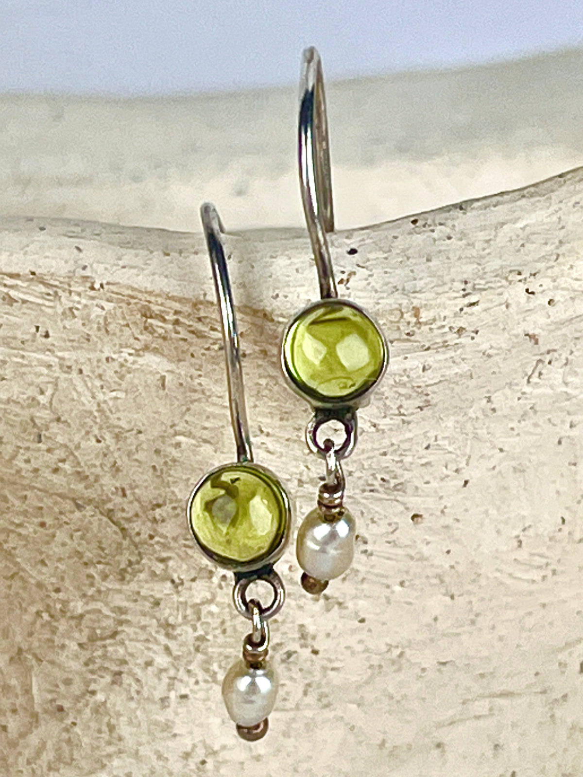 Vintage Sterling Peridot & Pearl Earrings
