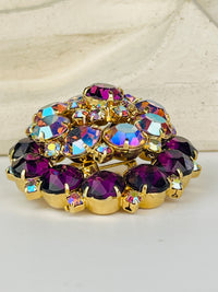 Vintage 1950s Purple and Iridescent Rhinestone Brooch