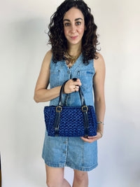 Vintage Navy Blue Raffia Bag