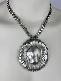 Vintage Silver Tone Lion Head Necklace