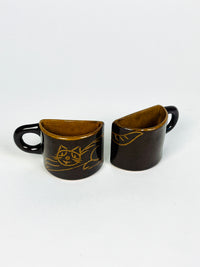 Vintage Ceramic Espresso Cups with Cat Design
