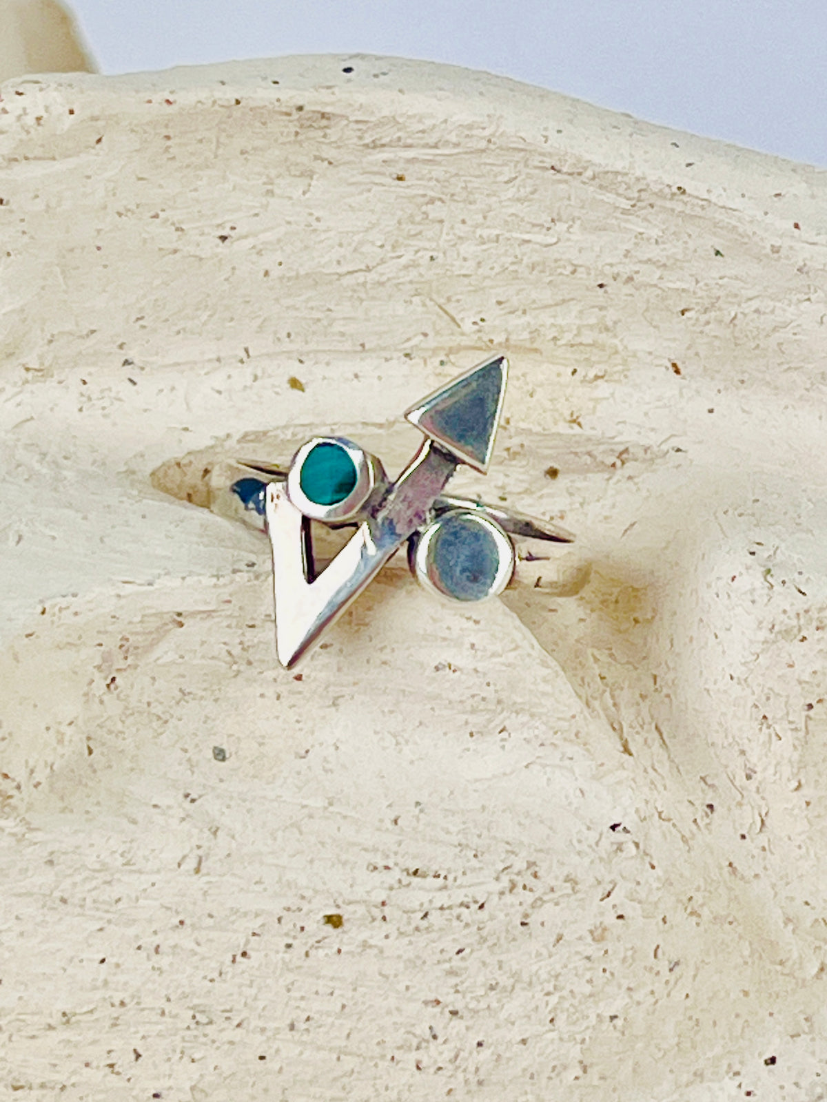 Modernist Sterling & Malachite Ring