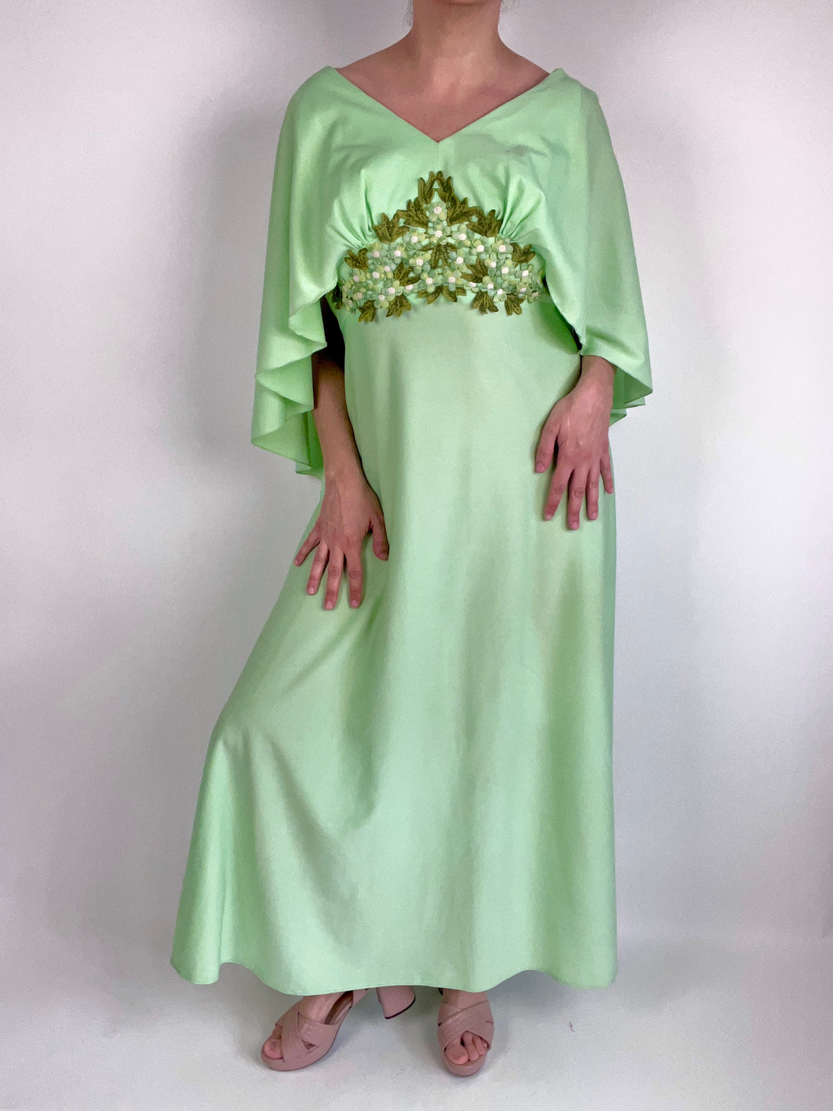 Vintage 1960s Pistachio Green Maxi Dress