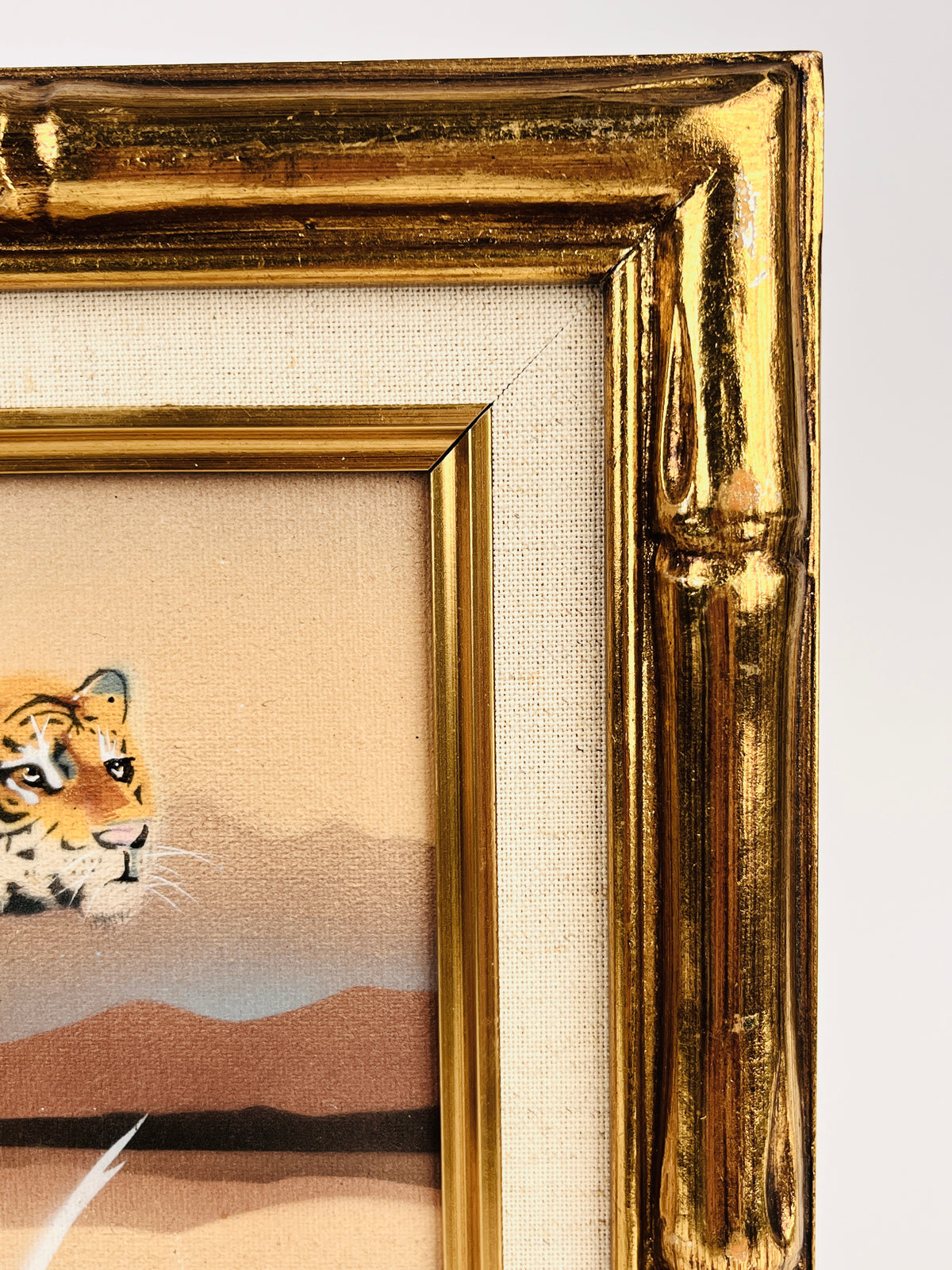 Vintage Hollywood Regency Framed Tiger Painting