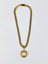 Vintage Gold Tone Faux Pearl Pendant Necklace