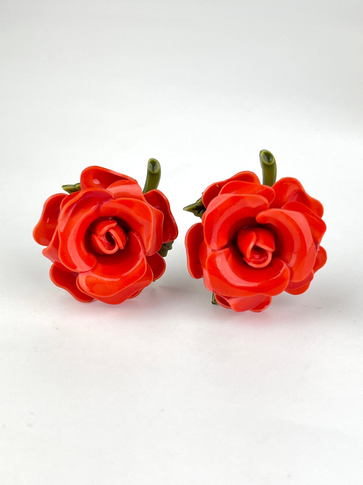 Vintage Red Celluloid Rose Earrings