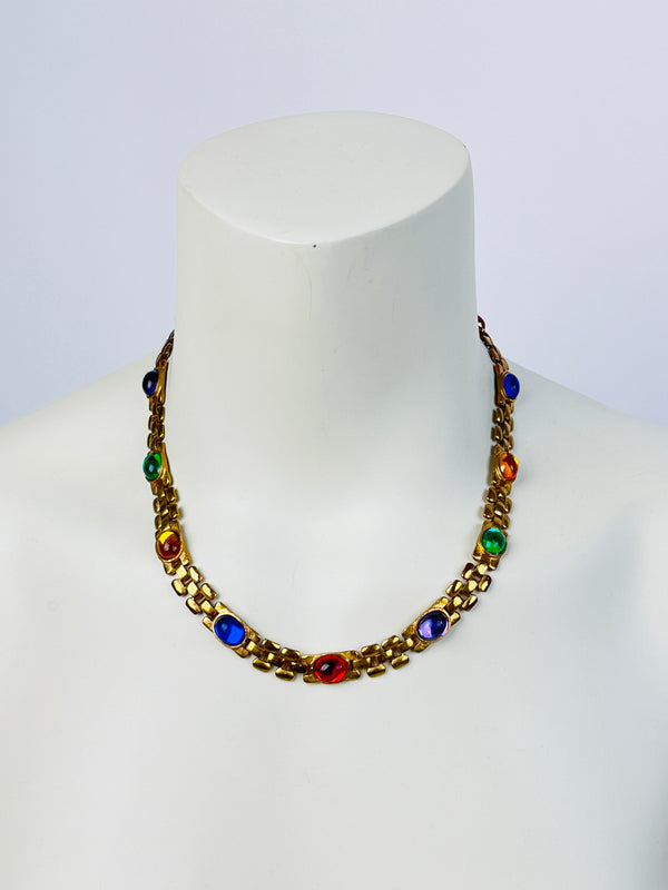 Vintage Multicolor Glass Cabochon Necklace