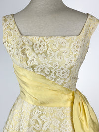 1960s Yellow & White Lace Gown
