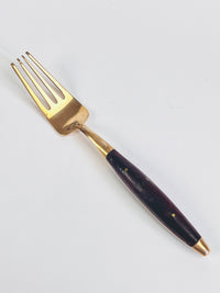 Mid-Century Bronze & Wood Flatware Set