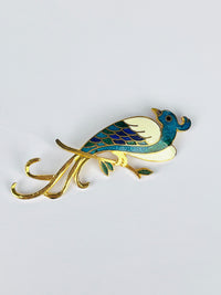Vintage Cloisonné Peacock Brooch