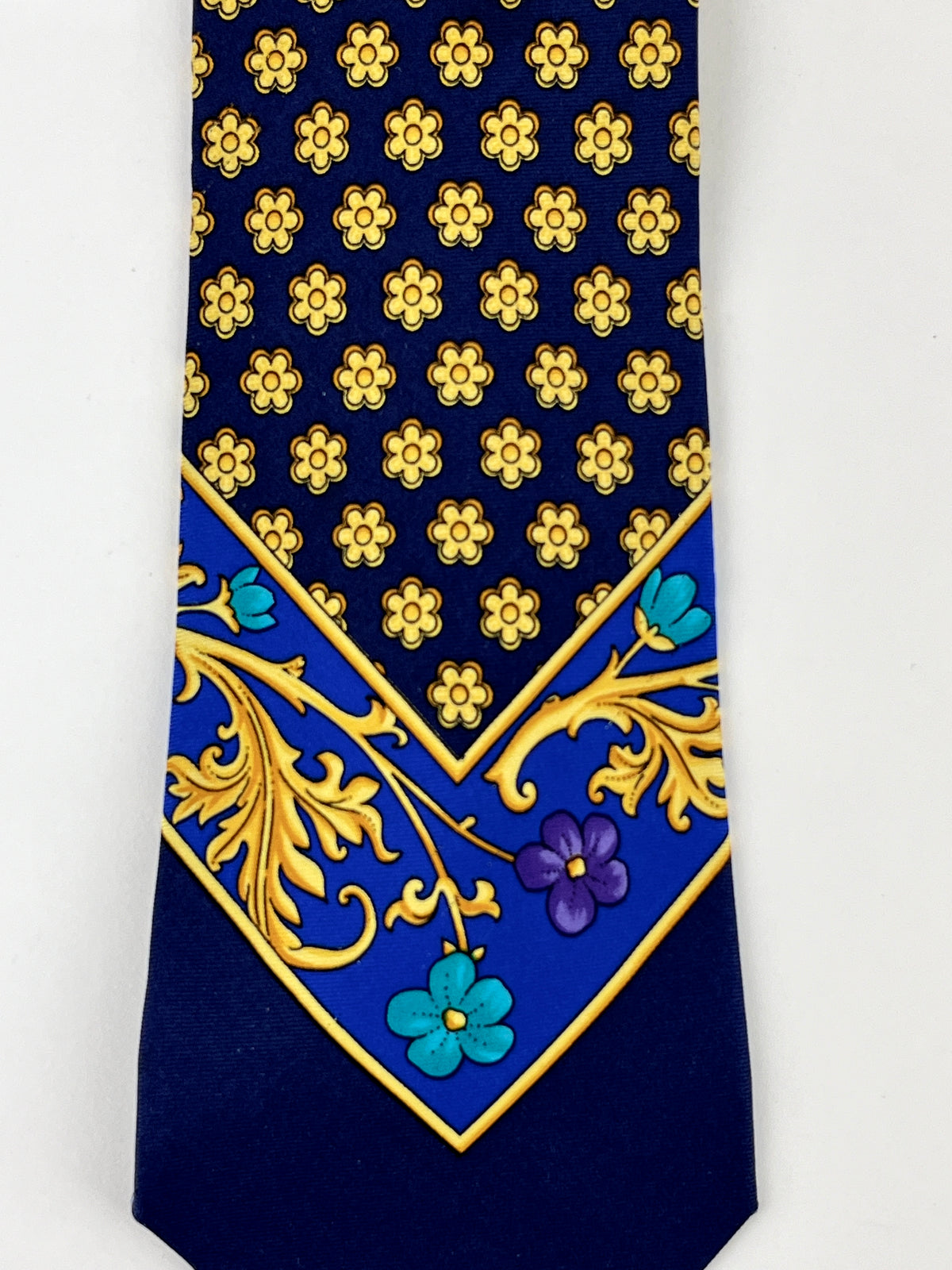 Gianni Versace Vintage 90s Silk Tie, Baroque, Floral, Acanthus Design