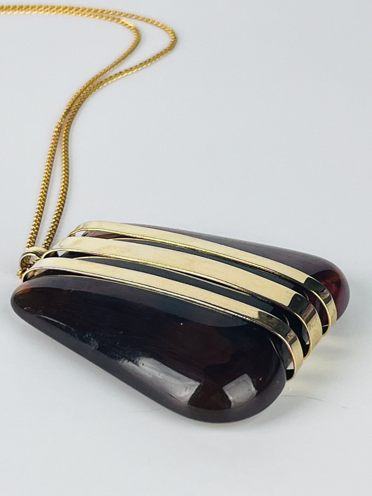 Vintage Amber Lucite Pendant Necklace