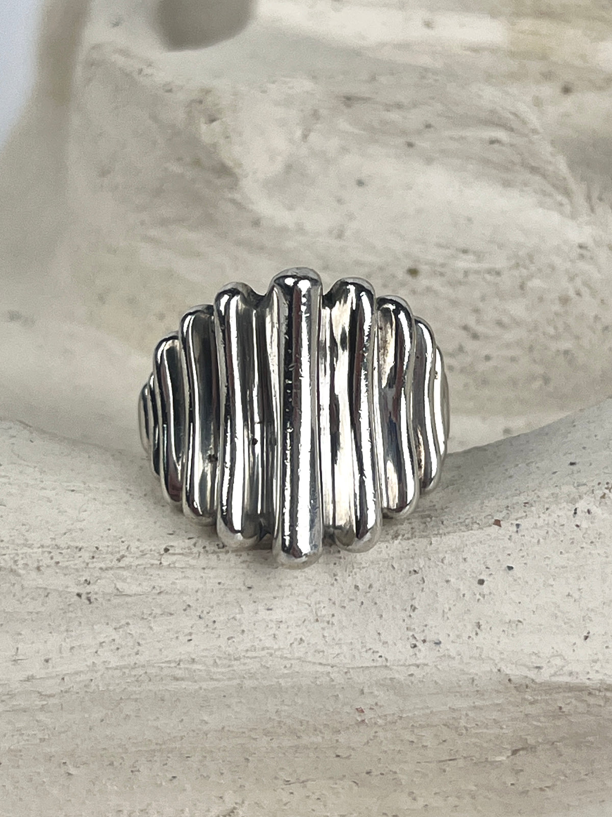 Modernist Ribbed Sterling Ring