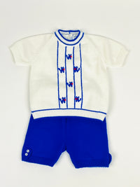 Vintage 1960s Knit Baby Set with Cat Design