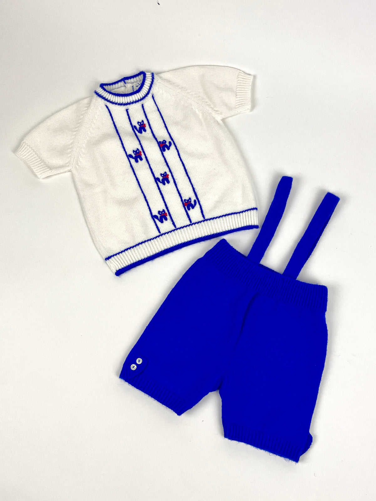 Vintage 1960s Knit Baby Set with Cat Design
