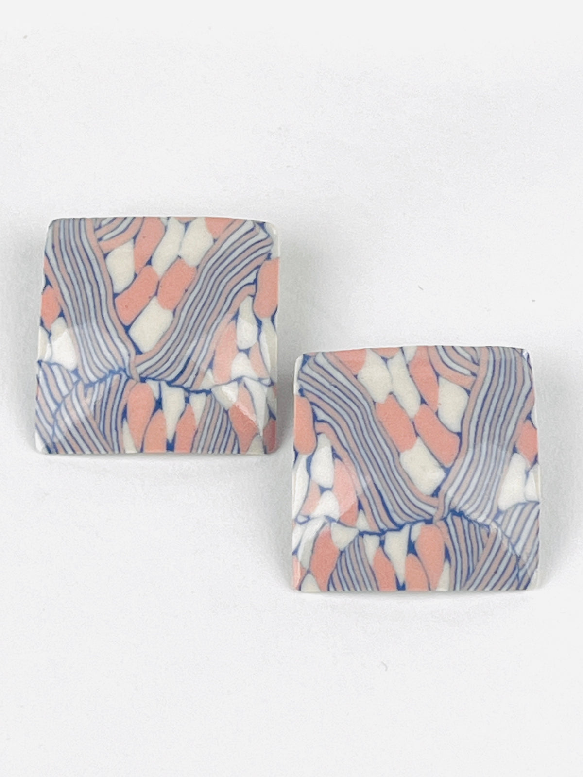 Vintage Nerikomi Porcelain Earrings - Pink, Blue, & White