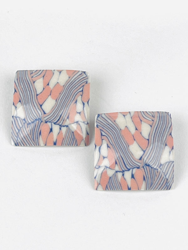 Vintage Nerikomi Porcelain Earrings - Pink, Blue, & White