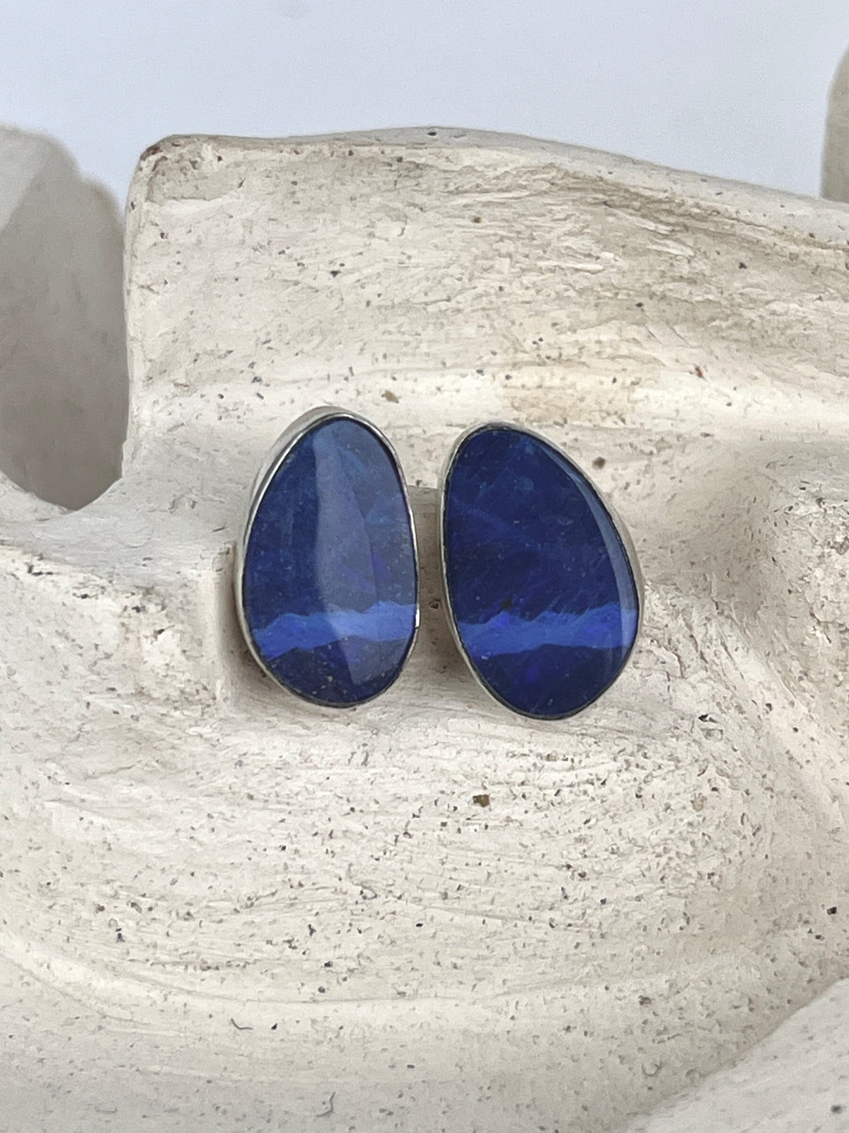 Vintage Native American Blue Stripe Opal Sterling Silver Earrings by Brugh Tsosie