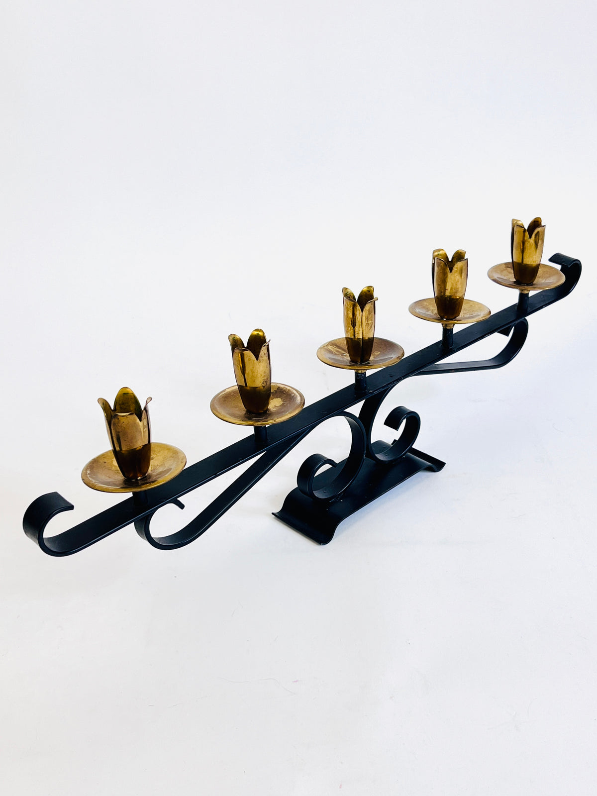 Vintage Mid-Century Modern Brass & Iron Candelabra