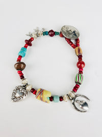 Vintage Buffalo Nickel, Sterling Charms, and Trade Beads Bracelet
