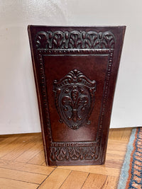 Vintage Florentine Leather Waste Basket - Dark Brown