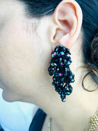 Vintage Black Iridescent Bead Earrings