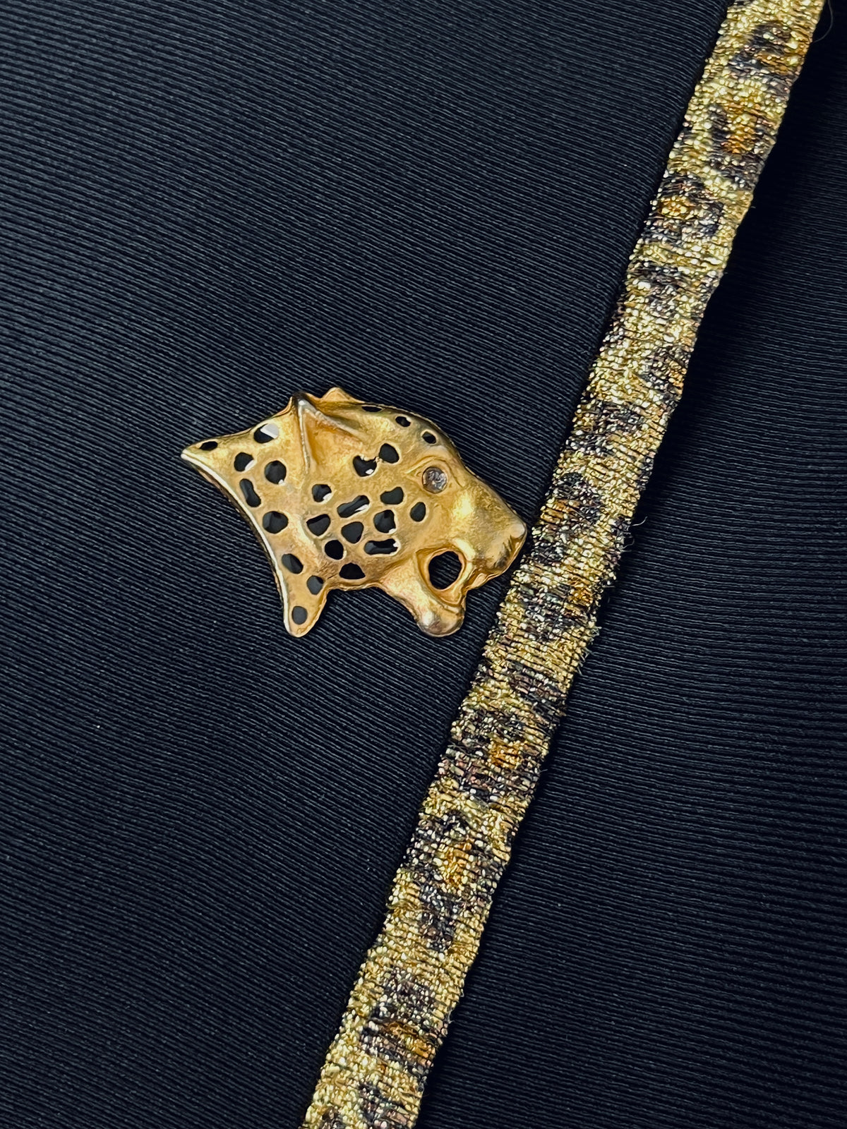 Vintage Leopard-Accented Black Dress
