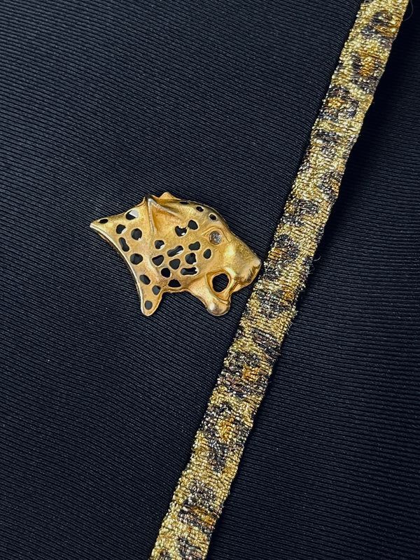 Vintage Leopard-Accented Black Dress