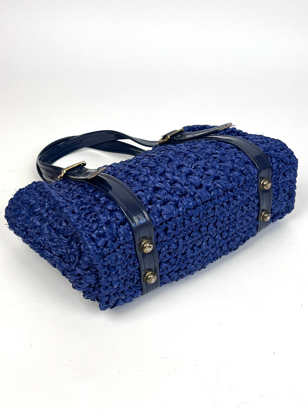 Vintage Navy Blue Raffia Bag