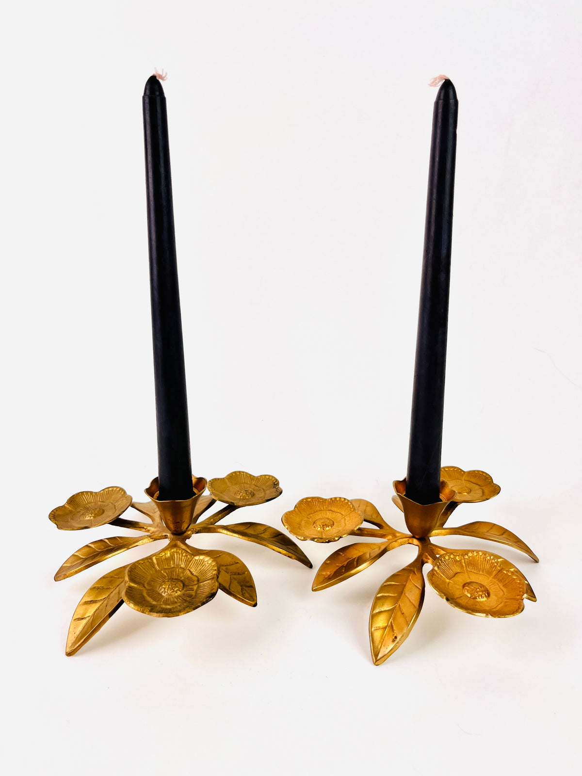 Vintage Brass Floral Candle Holders