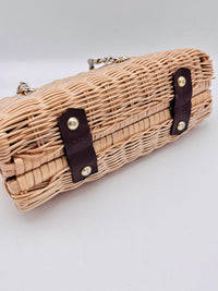 Vintage Woven Wicker and Leather Bag
