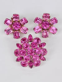 Vintage Pink Rhinestone Brooch & Earrings Set by Weiss