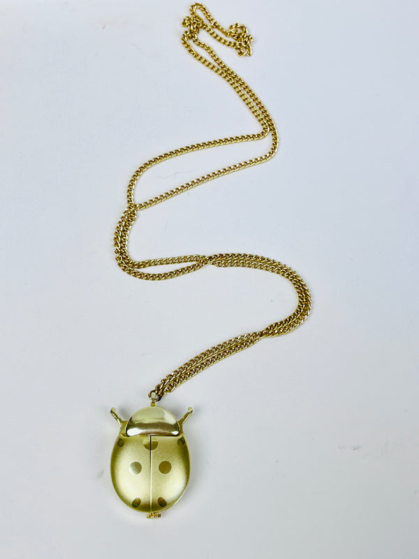 Vintage Ladybug Watch Necklace, Swiss Movement