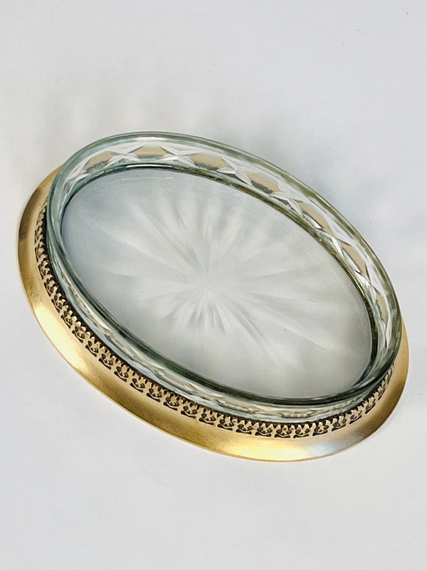 Hollywood Regency Bronze & Glass Soap Dish