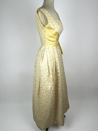 1960s Yellow & White Lace Gown