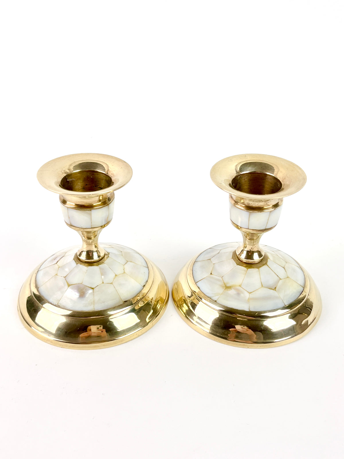 Vintage Brass & Mother of Pearl Candle Holders