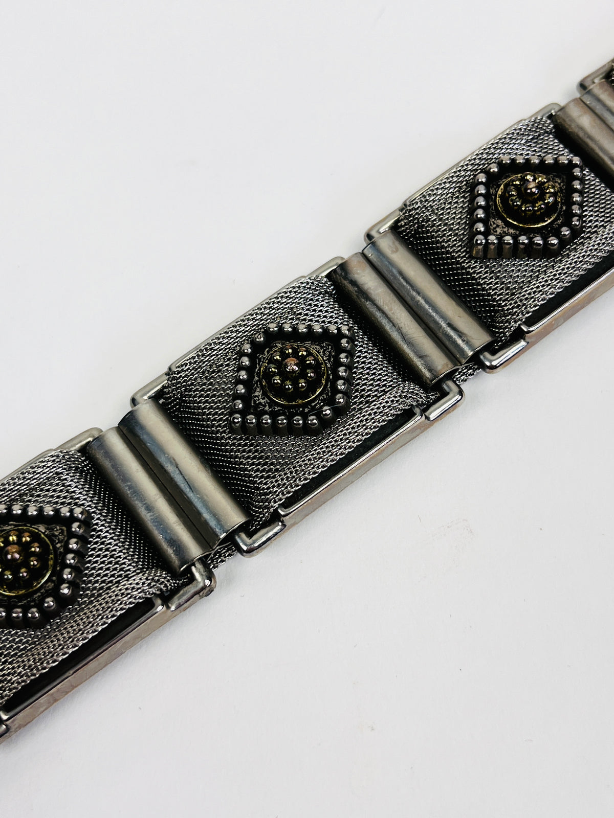 Vintage Woven Metal Mesh & Leather Belt