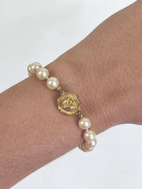 Vintage Faux Pearl & Rose Bracelet