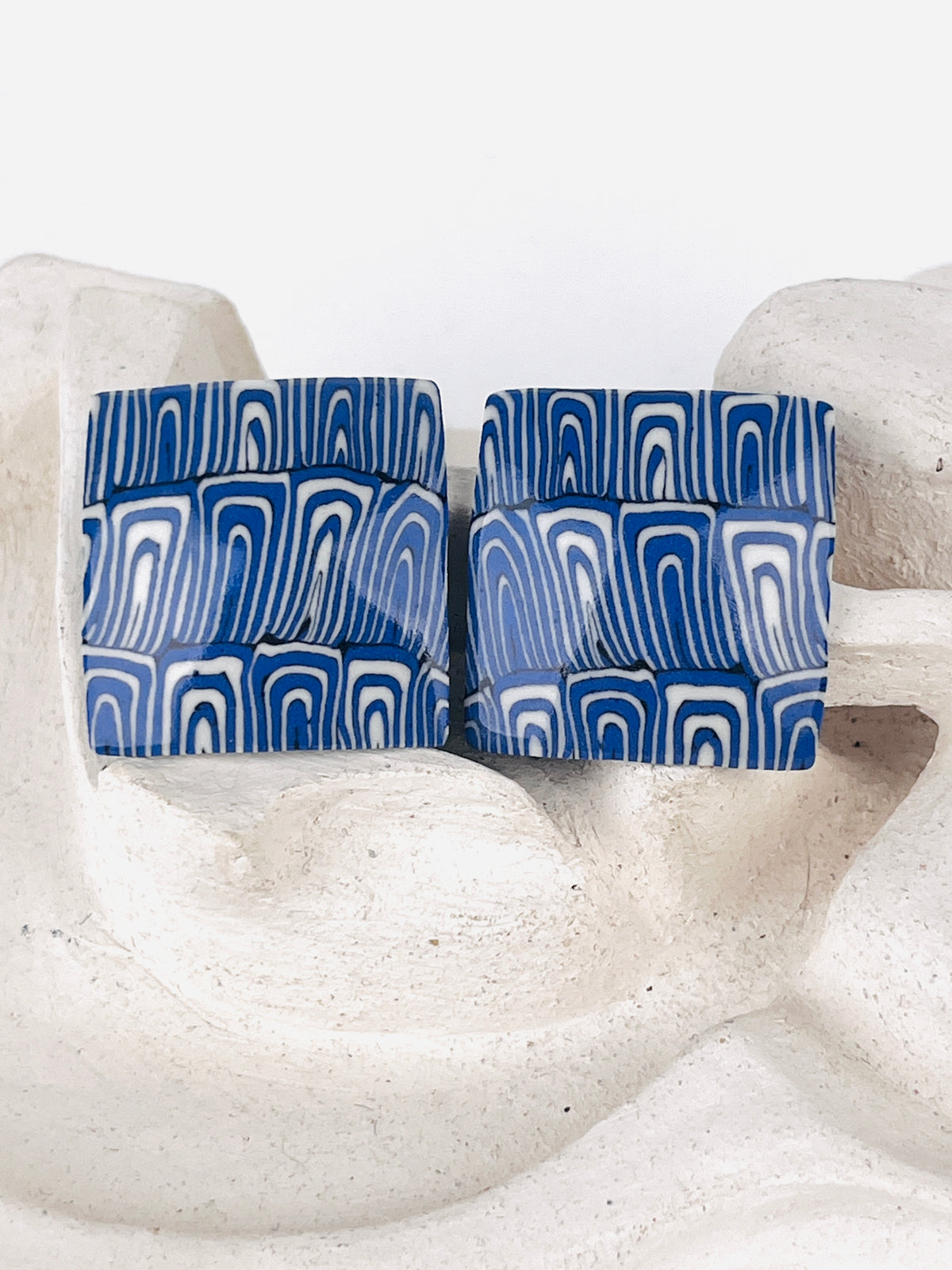 Vintage Nerikomi Porcelain Earrings - Blue & White