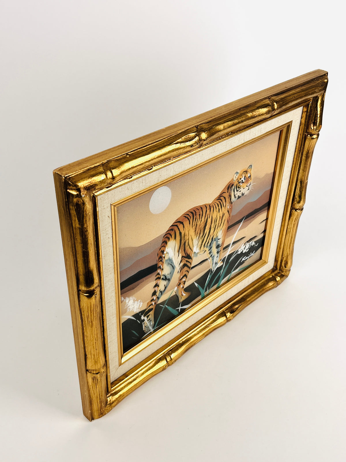 Vintage Hollywood Regency Framed Tiger Painting