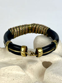 Vintage Leather, Brass & Copper Bracelet - Dark Brown