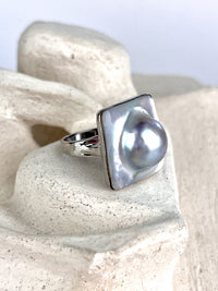 Vintage Sterling Blister Pearl Ring