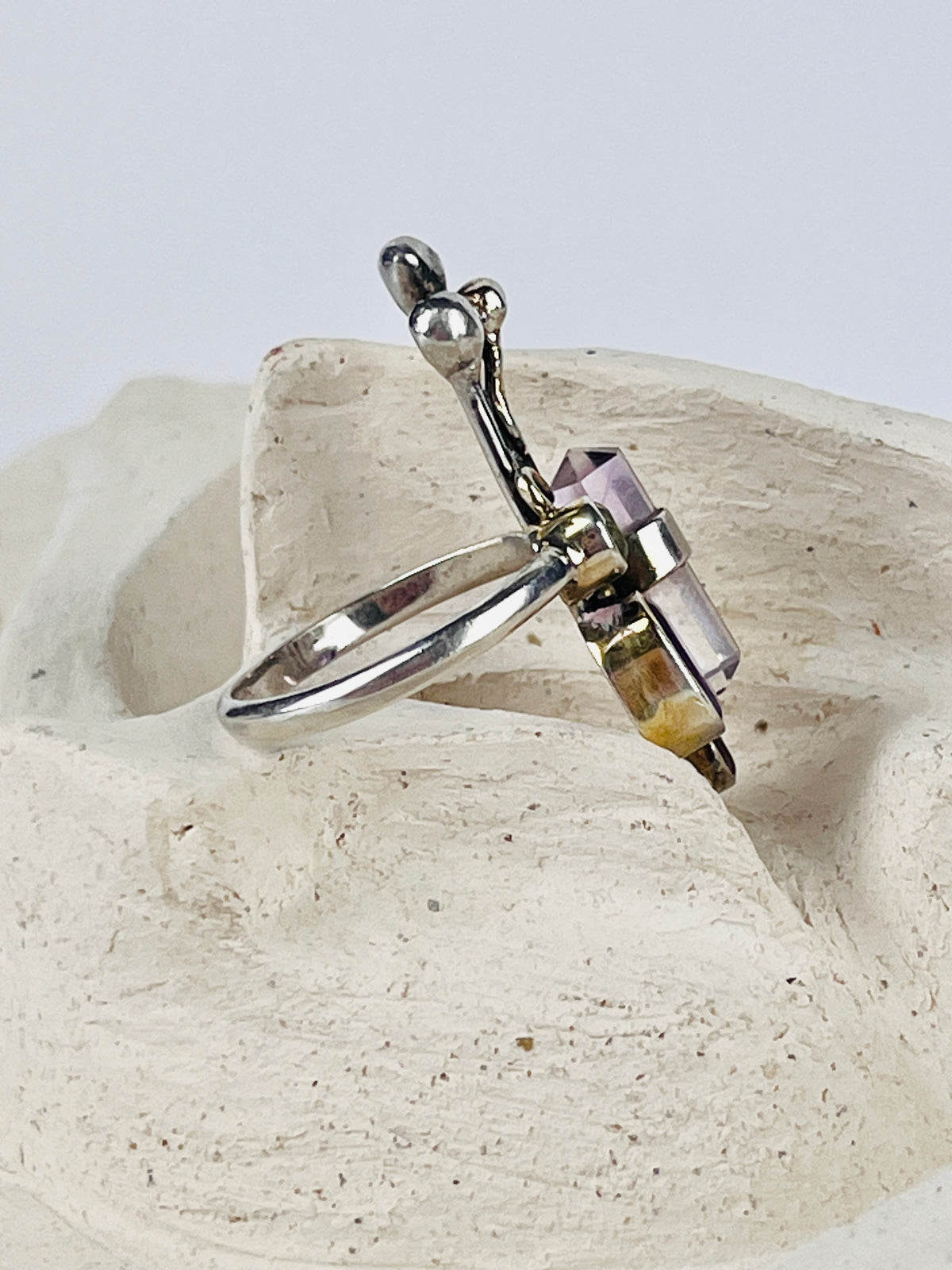 Modernist Sterling Sculptural Gemstone Ring