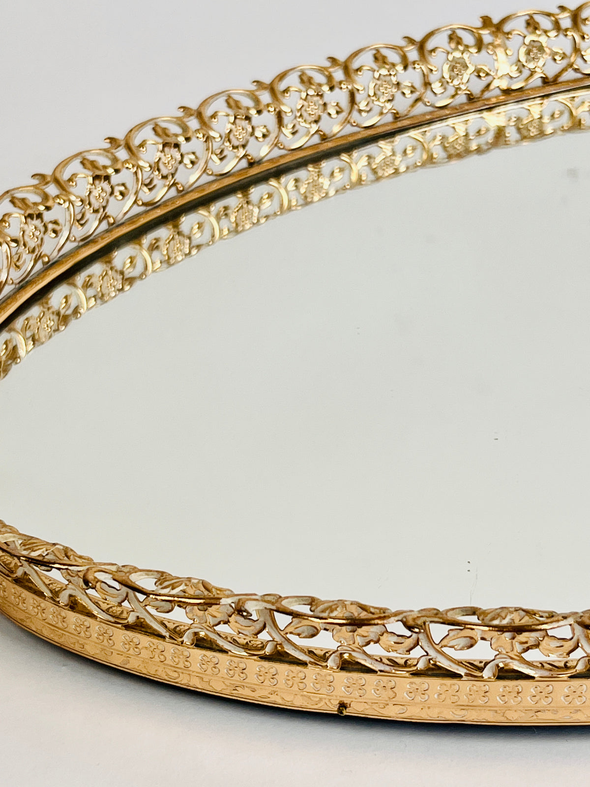 Large Vintage Filigree Mirror Tray