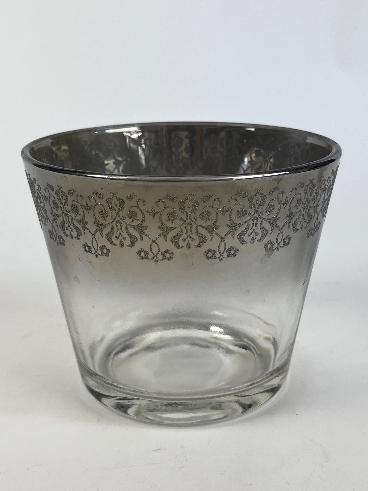 Vintage MCM Silver Fade Glass Ice Bucket