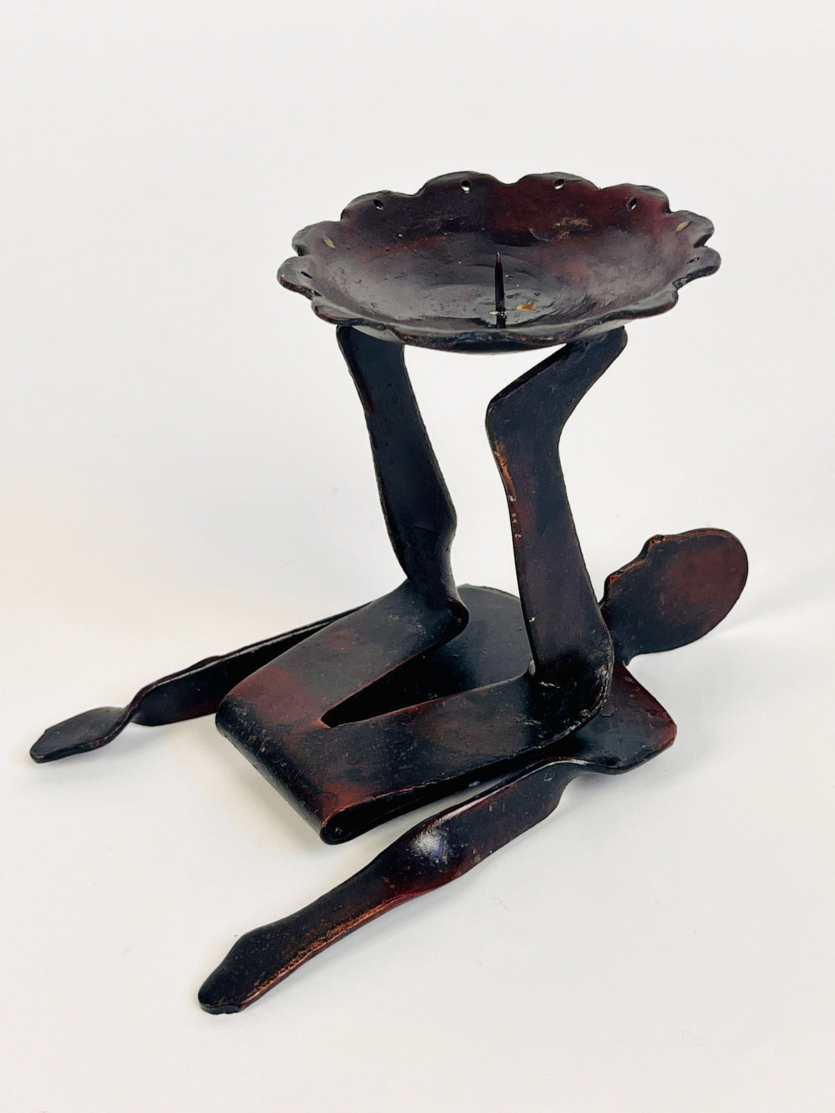 Vintage Figurative Wrought Iron Candle Holder