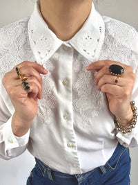 90s Vintage Floral Embroidered Blouse