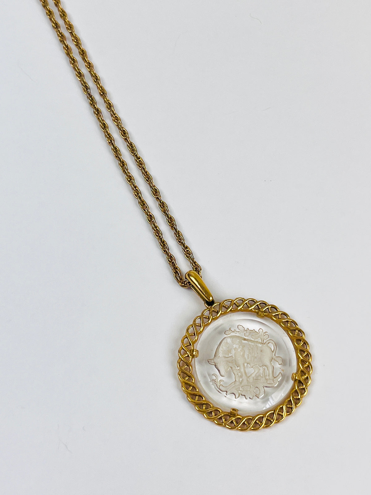 Vintage Glass Intaglio Taurus Necklace