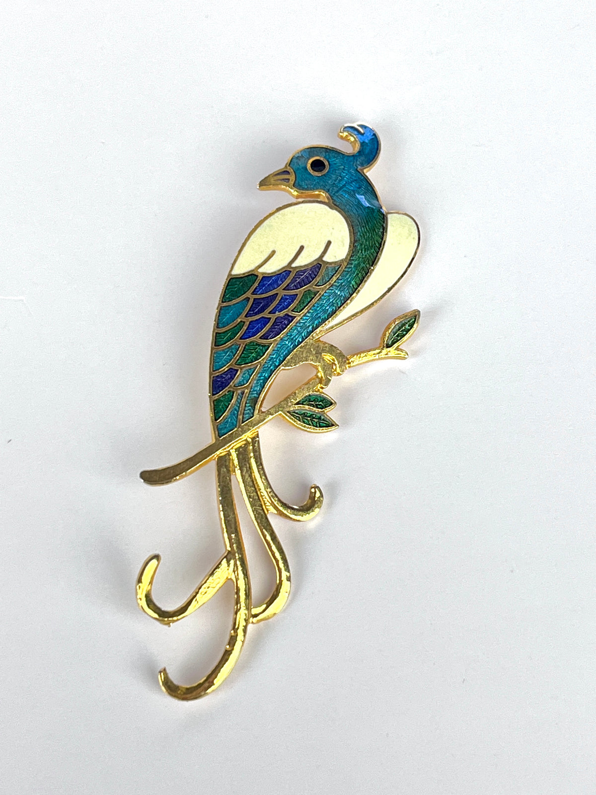Vintage Cloisonné Peacock Brooch
