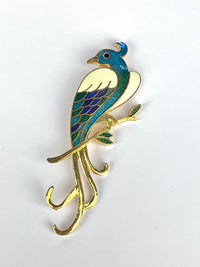 Vintage Cloisonné Peacock Brooch